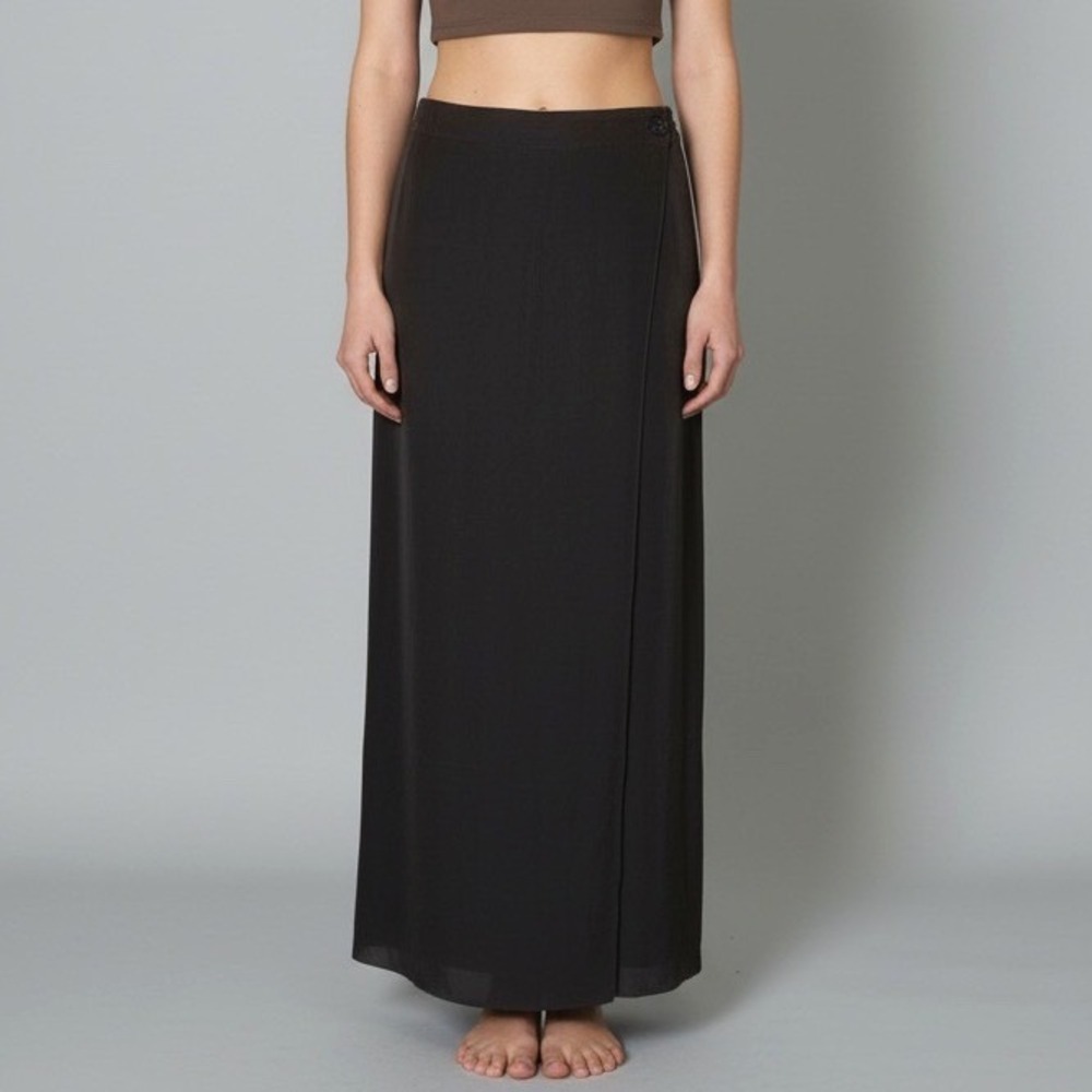 Eskandar 100% Silk Crepe Maxi Skirt Brown Asymmetrical‎ size 1 / US 10-12